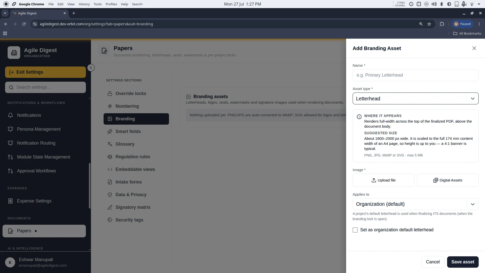Add Branding Asset Drawer