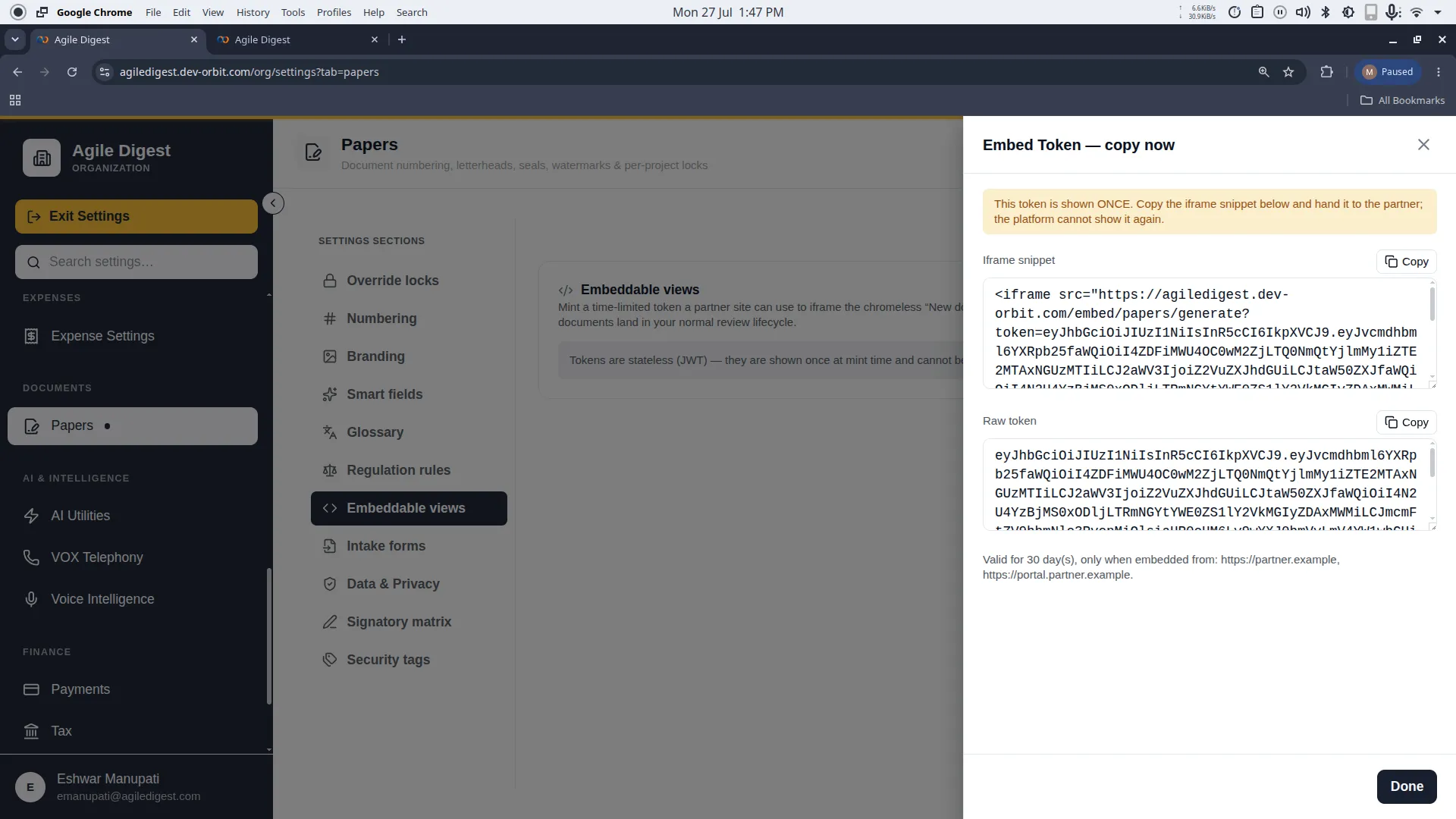 Embed Token JWT