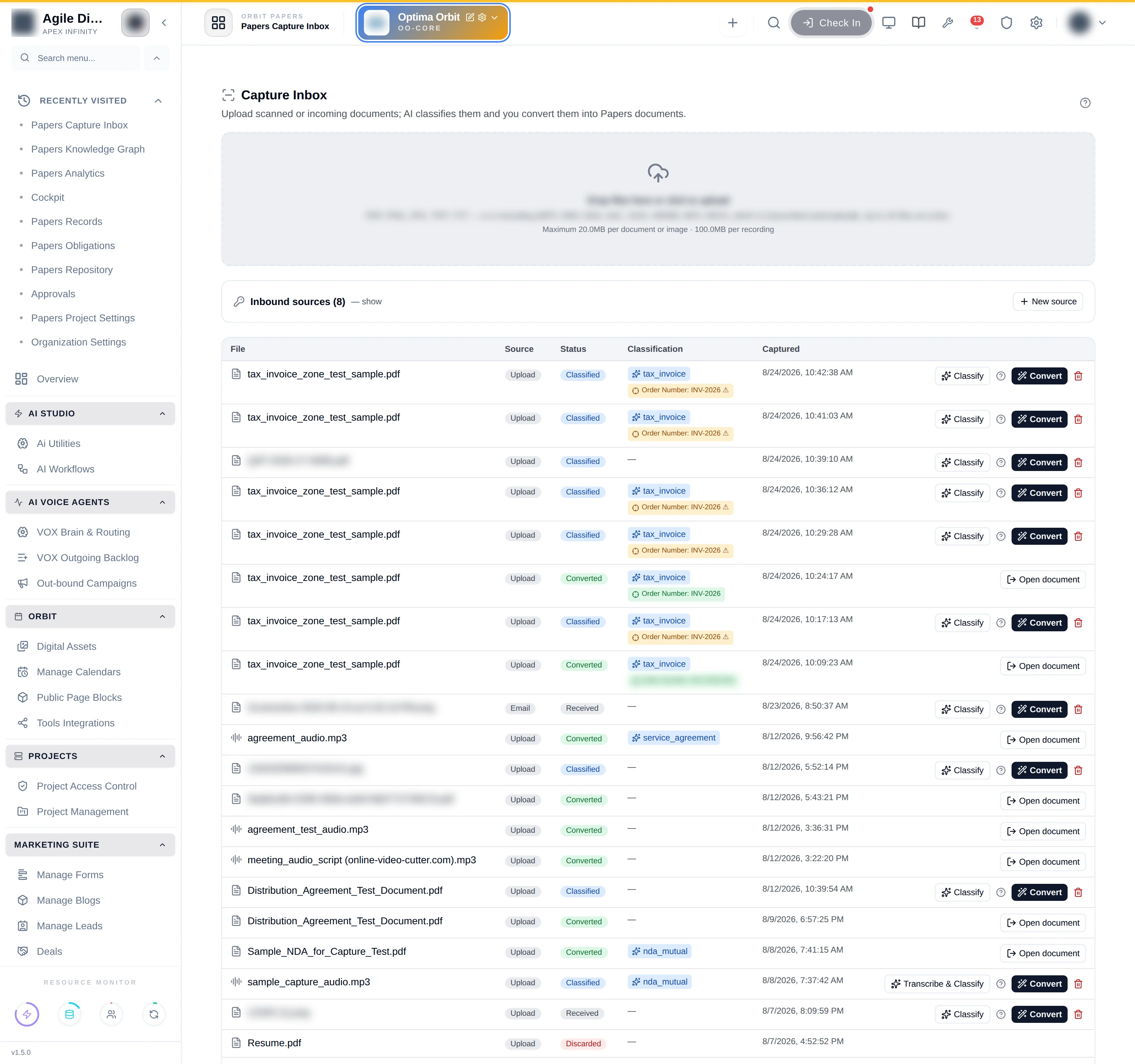 The capture inbox with received, classified, converted and discarded items