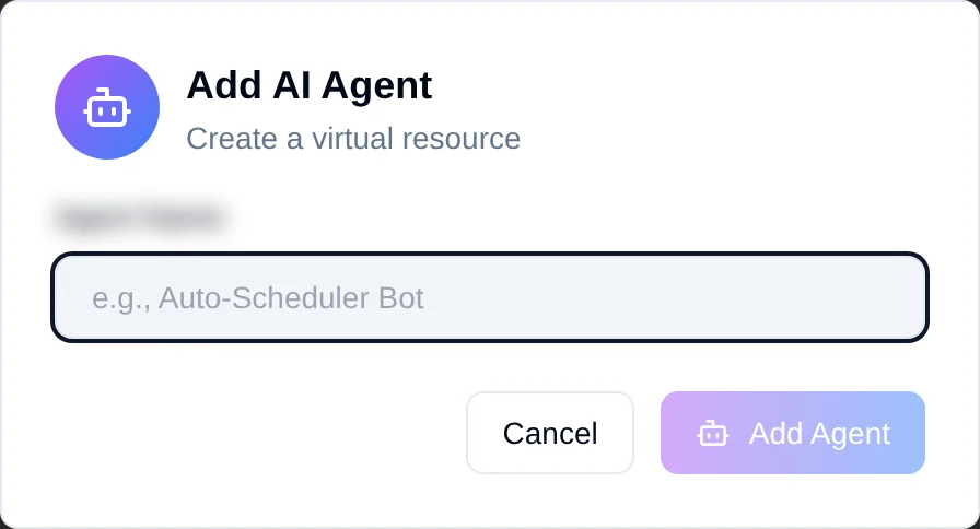 The Add AI Agent dialog with a name field
