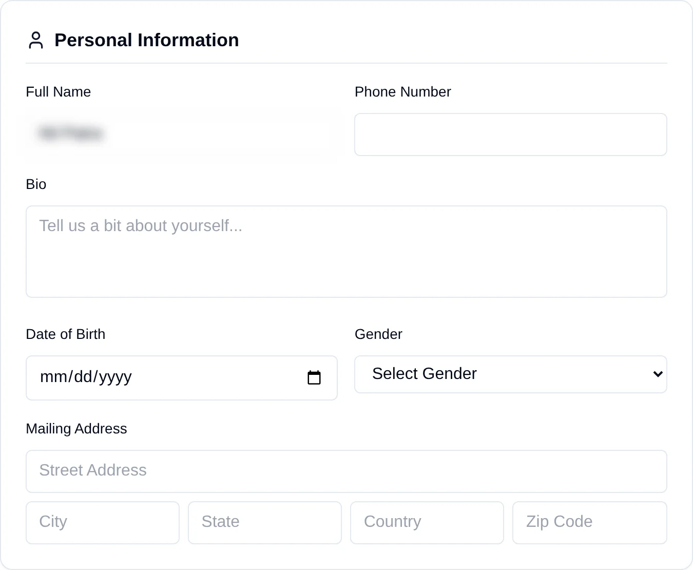 The Personal Information block of the profile